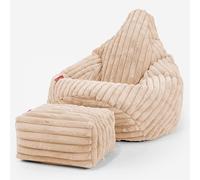 Lounge Pug Pouf Poire Gamer avec Repose-Pieds en Velours Côtelé Ultra Pelucheux - Facilement Transportable, Assise Confortable, Pouf Salon, Adulte, Chambre Ado - Pêche