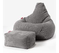 Lounge Pug Pouf Poire Gamer avec Repose-Pieds en Velours Côtelé Ultra Pelucheux - Facilement Transportable, Assise Confortable, Pouf Salon, Adulte, Chambre Ado - Anthracite