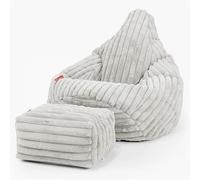 Lounge Pug Pouf Poire Gamer avec Repose-Pieds en Velours Côtelé Ultra Pelucheux - Facilement Transportable, Assise Confortable, Pouf Salon, Adulte, Chambre Ado - Vert Sauge