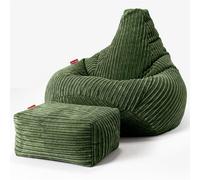 Lounge Pug Pouf Poire Gamer avec Repose-Pieds en Velours Côtelé Ultra Pelucheux - Facilement Transportable, Assise Confortable, Pouf Salon, Adulte, Chambre Ado - Vert Forêt