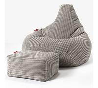 Lounge Pug Pouf Poire Gamer avec Repose-Pieds en Velours Côtelé Ultra Pelucheux - Facilement Transportable, Assise Confortable, Pouf Salon, Adulte, Chambre Ado - Vison