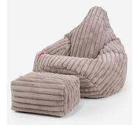 Lounge Pug Pouf Poire Gamer avec Repose-Pieds en Velours Côtelé Ultra Pelucheux - Facilement Transportable, Assise Confortable, Pouf Salon, Adulte, Chambre Ado - Vison