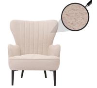 Lounge-Sessel Hwc-K37, Cocktail-/Ohrensessel Polsterstuhl Retro Vintage Stoff Chenille (500g/M²) Öko-Tex Crème-Beige Beige