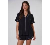 Loungeable Loungeable Black/White Trim Soft Rib Short Sleeve Button Through Pyjamas