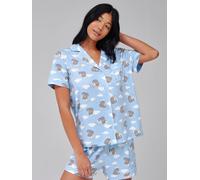 Loungeable Loungeable Blue Meowdy Western Cat Short Sleeve Shirt And Shorts Button Through Pyjama Set