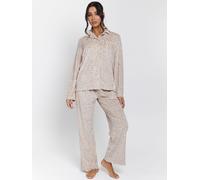 Loungeable Loungeable Brown Leopard Print Super Soft Ribbed Long Sleeve Top and Trousers Pyjamas