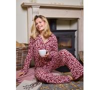 Loungeable Loungeable Burgundy Leopard Print Jersey Long Button Through Pyjama Set