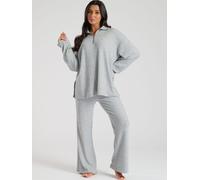 Loungeable Loungeable Grey Soft Knit Quarter Zip Top and Trousers Lounge Set