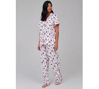 Loungeable Loungeable Pink Make Up Short Sleeve Shirt And Trousers Button Through Pyjama Set