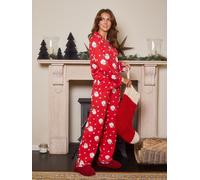 Loungeable Loungeable Red Christmas Leopard Santa Print Jersey Long Button Through Pyjama Set
