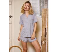 Loungeable Loungeable Silver/white Trim Soft Rib Short Sleeve Button Through Pyjamas