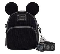 Loungefly Disney 100 Mickey Mouse Classic Sac à bandoulière convertible en velours côtelé, noir, One Size