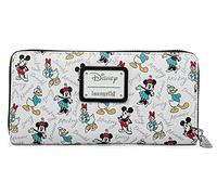Loungefly Disney Pochette zippée Mickey Minnie Mouse Daisy Donald Duck Blanc