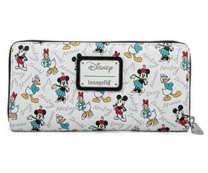 Loungefly Disney Pochette zippée Mickey Minnie Mouse Daisy Donald Duck Blanc
