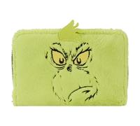 Loungefly Portefeuille zippé en peluche Dr. Seuss Grinch, Vert, 4 emplacements pour cartes de crédit, Brille dans le noir, Unisex, Adulte, Femme, Fans de Grinch