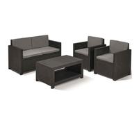 Loungeset Monaco Graphite 2x Fauteuil Banc Table , Avec Coussin Meuble Assis Set