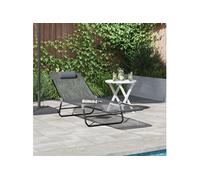 vidaXL Loungeur de soleil pliant avec appui-tête Gris Textilène