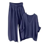 Loungewear D'Été Ensemble de Vêtements Coton et Lin Manches Courtes Costume Décontracté Couleur Unie Tenue de Sport Ensemble de Vêtements Respirant Set Outfit Casual Survêtement Suit