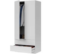 LOUNGITUDE - Armoire penderie 2 Portes + 2 Tiroirs - Blanc FOARM222O L 81,2 x H 180 x P 52 cm
