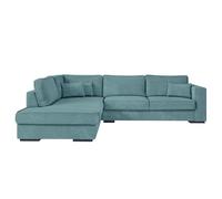 LOUNGITUDE - BELAMI - Canapé d'angle - 4 Places - Confort Moelleux - en Velours côtelé - Bleu Clair - Angle Gauche - L303cm