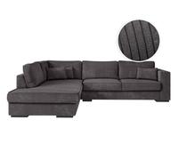 LOUNGITUDE Canapé d'angle BELAMI 4 Places XXL en Velours côtelé - Gris foncé - Angle Gauche