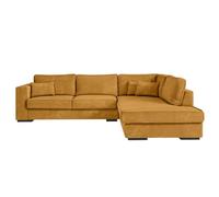 LOUNGITUDE - BELAMI - Canapé d'angle - 4 Places - Confort Moelleux - en Velours côtelé - Jaune- Angle Droit - L303cm