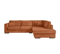 LOUNGITUDE - BELAMI - Canapé d'angle - 4 Places - Confort Moelleux - en Velours côtelé - Terracotta - Angle Droit - L303cm