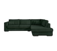 LOUNGITUDE - BELAMI - Canapé d'angle - 4 Places - Confort Moelleux - en Velours côtelé - Vert foncé - Angle Droit - L303cm