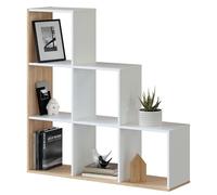 LOUNGITUDE - Bibliothèque escalier 6 Cases L108 x H110 cm - Blanc/chêne 0F2254A