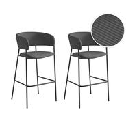LOUNGITUDE - Bold - Tabourets de Bar en Velours côtelés - Lot de 2 - Pieds Noirs - Gris foncé
