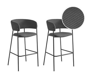 LOUNGITUDE - Bold - Tabourets de Bar en Velours côtelés - Lot de 2 - Pieds Noirs - Gris foncé