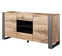 LOUNGITUDE Buffet, d'ingénierie, Noir/Bois, L164 x P44 x H80cm
