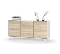 LOUNGITUDE - Buffet scandinave 3 Portes L154 cm - Blanc/chêne