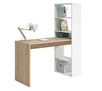 LOUNGITUDE Bureau d'ordinateur avec étagère réversible, Mélamine Haute résistance, Blanc et chêne Canadien,
