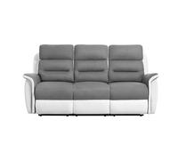 LOUNGITUDE - Canapé 3 Places de Relaxation Manuel en Microfibre et Simili - Blanc/Gris