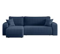 Canapé d'angle ALYA convertible et réversible 3 places en velours cotelé - Bleu foncé