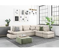 LOUNGITUDE - Canapé Angle réversible Convertible avec Coffre et têtière en Velours cotelé Beige