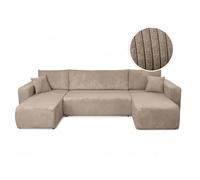LOUNGITUDE Canapé d'angle ALYA panoramique Convertible 5 Places en Velours côtelé