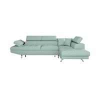 Canapé d'angle droit 5 places RIO convertible avec coffre en tissu - Bleu clair - L271 x P192 x H70cm - LOUNGITUDE