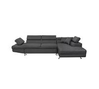 Canapé d'angle droit 5 places RIO convertible avec coffre en tissu - Gris foncé - L271 x P192 x H70cm - LOUNGITUDE