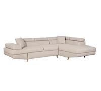 LOUNGITUDE - Canapé d'angle Convertible avec Coffre Pieds Bois en Tissu Beige
