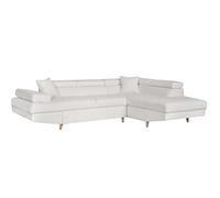 LOUNGITUDE - Canapé d'angle Convertible avec Coffre Pieds Bois en Tissu bouclettes Blanc