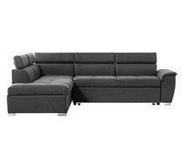 Canapé d'angle convertible PAOLA 4 places avec coffre en tissu - Gris foncé - Angle Gauche