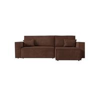 CLARISSE - Canapé d'angle convertible réversible avec coffre en velours côtelé - Marron