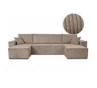 LOUNGITUDE Canapé d'angle Farah panoramique Convertible 5 Places en Velours côtelé