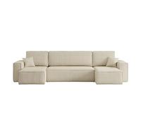 LOUNGITUDE Canapé d'angle Farah panoramique Convertible 6 Places en Tissu Bouclette