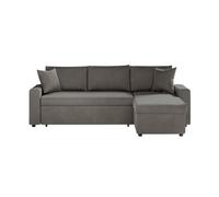 Canapé d'angle MARIA réversible et convertible avec coffre en velours - Gris foncé