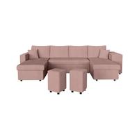 LOUNGITUDE Canapé d'angle panoramique Oslo Convertible avec 2 coffres et 2 poufs en Velours côtelé