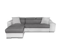 LOUNGITUDE - Canapé d'angle réversible, Convertible avec Coffre et 2 poufs en Microfibre et Simili - Gris/Blanc - 3 Places + 2 poufs