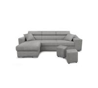 LOUNGITUDE - Canapé d'angle réversible, Convertible avec Coffre et 2 poufs en Tissu - Gris - 3 Places + 2 poufs